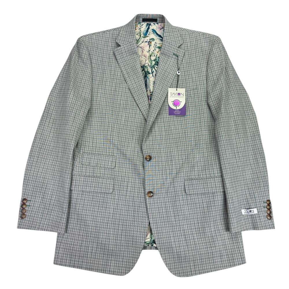 Tayion Mens Agordy Regular Fit Plaid Suit Jacket Gray Green 42L